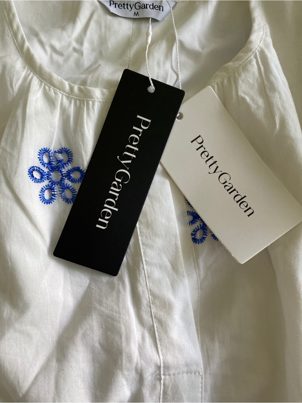 Pretty Garden White Maxi Dress with Blue Floral Embroidery-M NWT - Picture 3 of 5